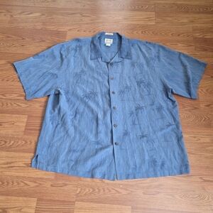 REYN SPOONER Blue Palm Trees Regency Silk Jacquard Hawaiian Camp Shirt Large XXL